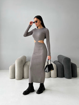 Nadia Ribbed Cut-Out Knit Set – Grey