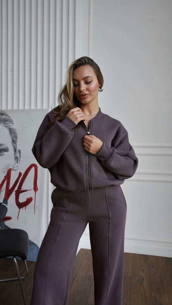 Alara Zip-Through Knit Set – Brown