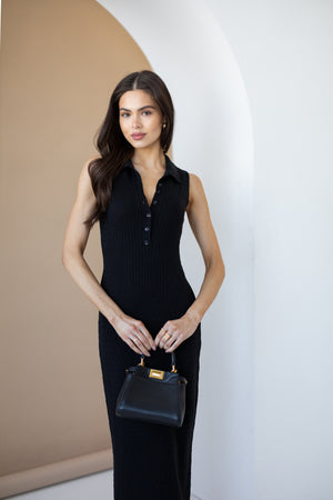Roxane Sleeveless Polo Knit Dress – Black