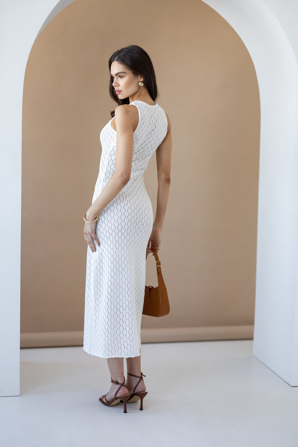 Talia Crochet Knit Maxi Dress – Milk White