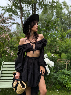Bérénice Broderie Top & Skirt Set – Black