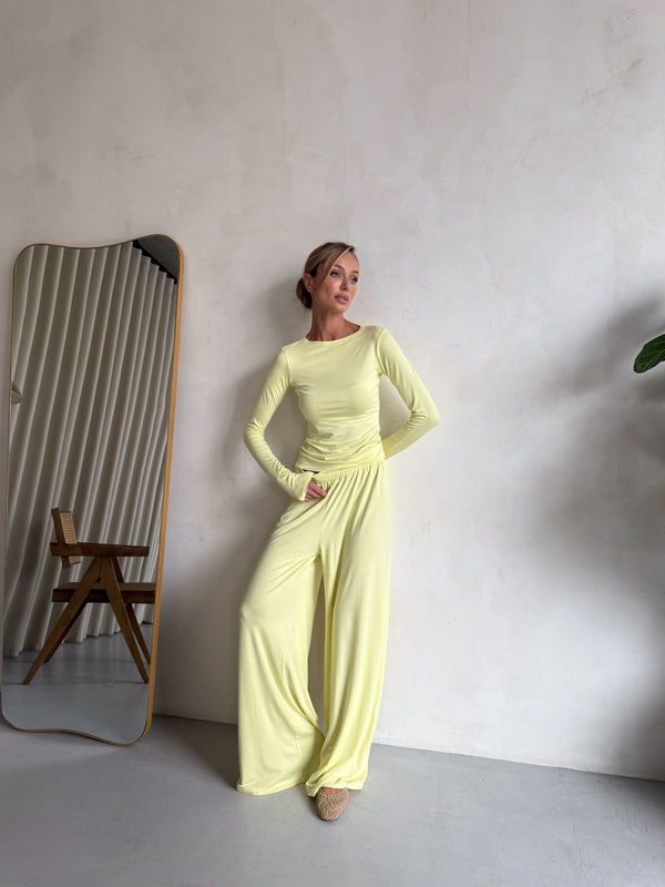 Angeline Knit Cardigan, Top & Trouser Set – Lemon