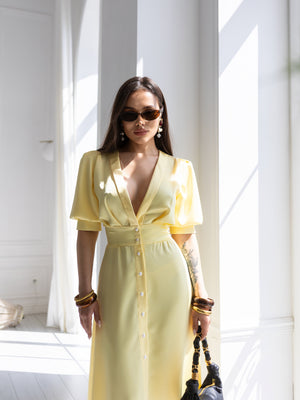 Chiara Button-Front Midi Dress – Yellow