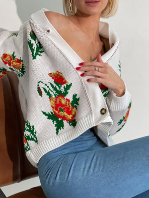 Florine Floral Knit Cardigan – Yellow Floral