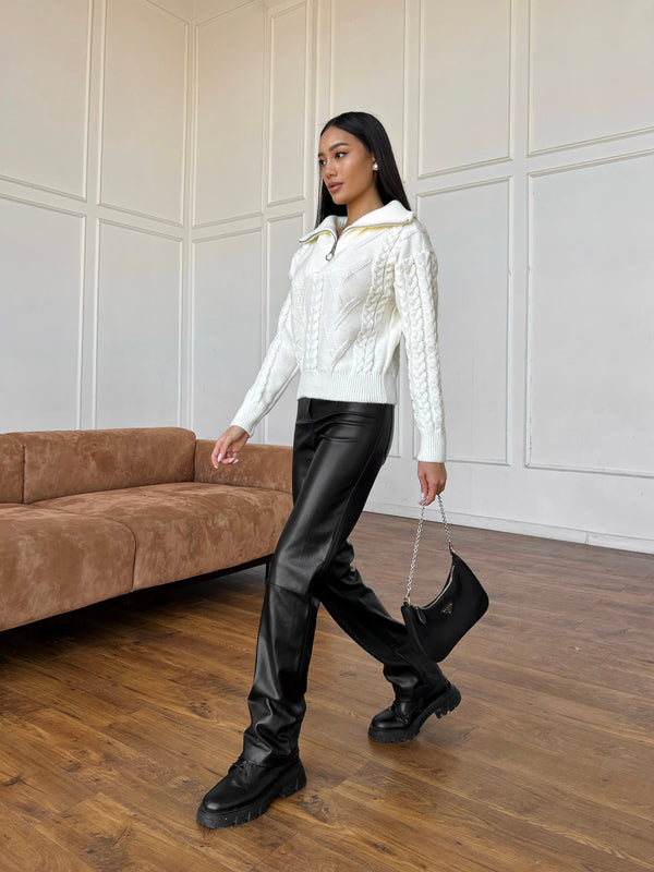 Vera Cable Half-Zip Sweater – Milk White