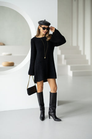 Cosette Bell-Sleeve Swing Dress – Black