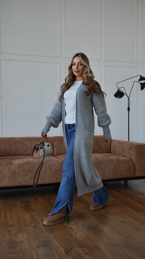 Selene Longline Cardigan – Light Grey