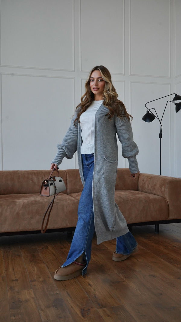 Selene Longline Cardigan – Light Grey