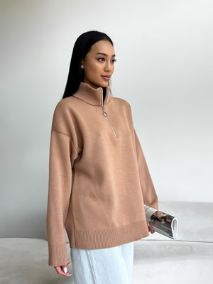 Maren Half-Zip Tunic Sweater – Camel