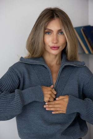 Éliane Half-Zip Cropped Sweater – Charcoal