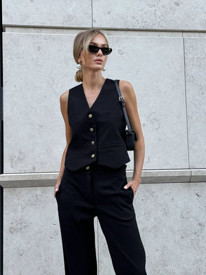 Ghislaine Pinstripe Suit Set – Black