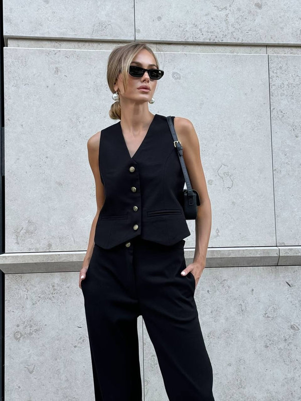 Ghislaine Pinstripe Suit Set – Black