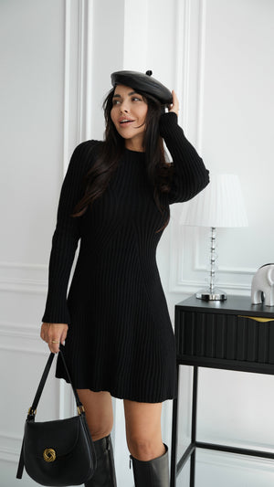 Séverine Buttoned Knit Dress – Black