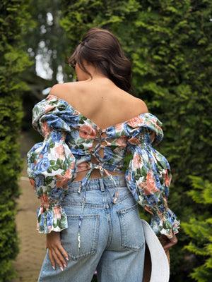 Sylvaine Off-Shoulder Printed Crop Top