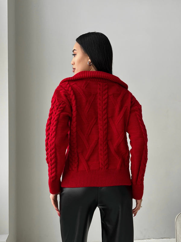 Vera Cable Half-Zip Sweater – Red