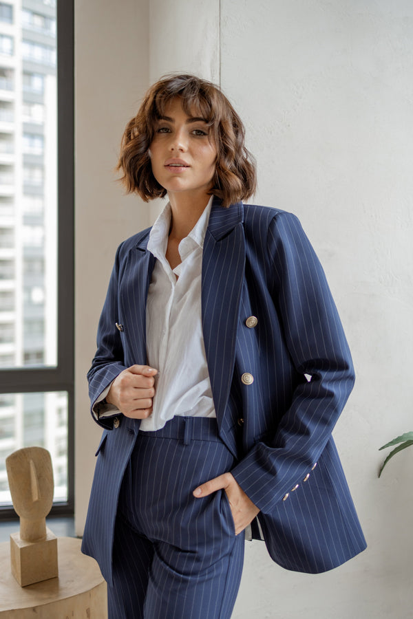 Victoire Double-Breasted Suit Set – Navy