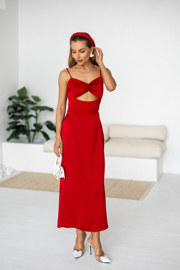 Clémentine Twist-Front Slip Dress – Red