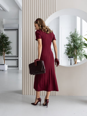 Margot Ribbed Midi Dress – Burgundy