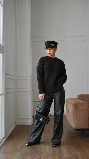 Mireille Cable Knit Sweater – Black