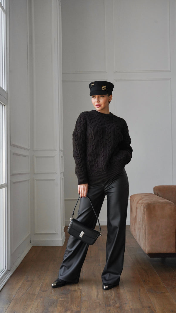 Mireille Cable Knit Sweater – Black
