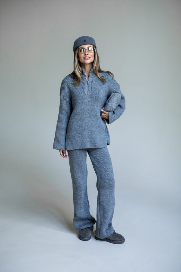 Agathe Half-Zip Knit Set – Sky Blue