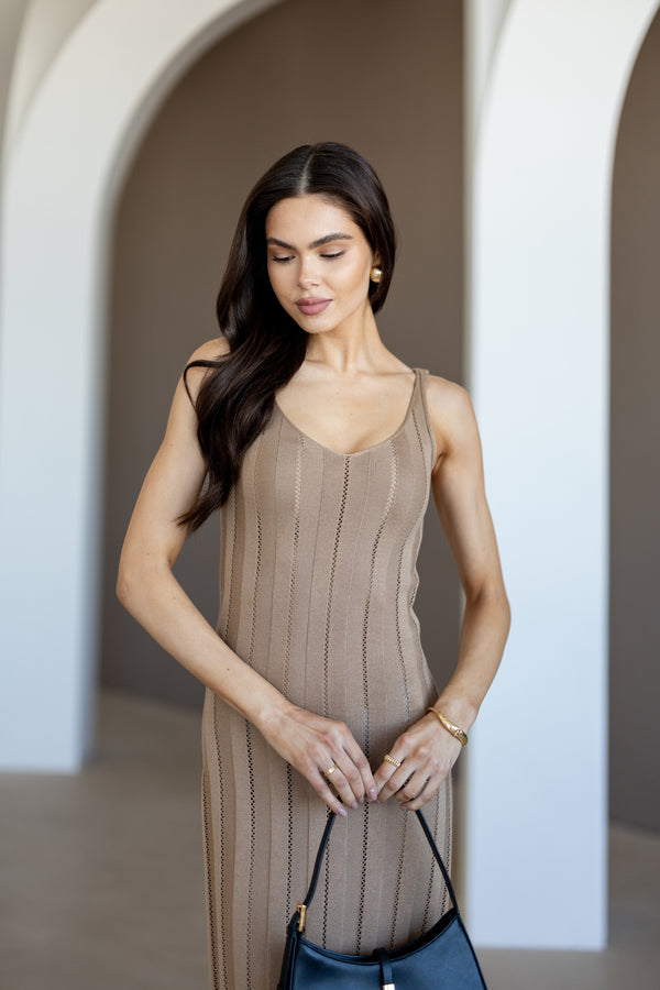 Livia Ribbed Maxi Dress – Camel