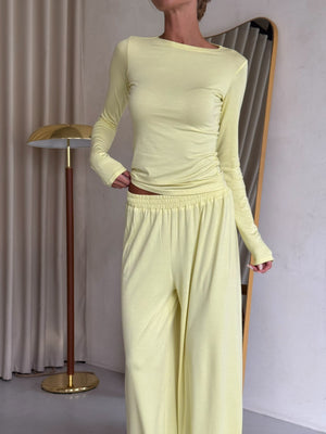 Angeline Knit Cardigan, Top & Trouser Set – Lemon