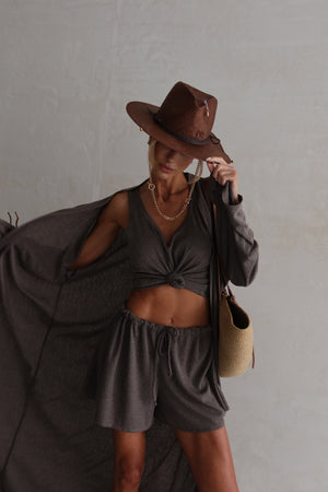 Albertine Knit Three-Piece Lounge Set – Charcoal