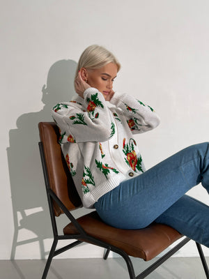 Florine Floral Knit Cardigan – Yellow Floral