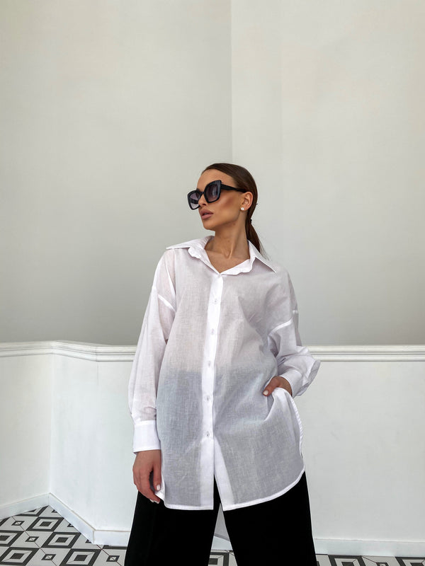 Émilie Oversized Cotton Shirt – White