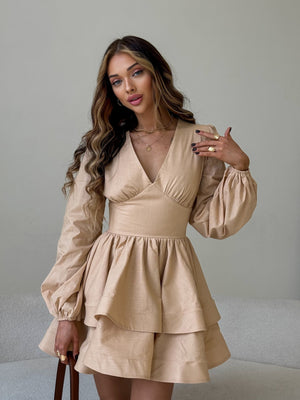 Fantine Bishop-Sleeve Ruffle Dress