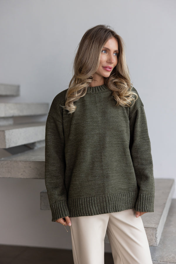 Marion Relaxed Crew Sweater – Khaki