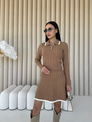 Coco Contrast-Trim Knit Set – Camel