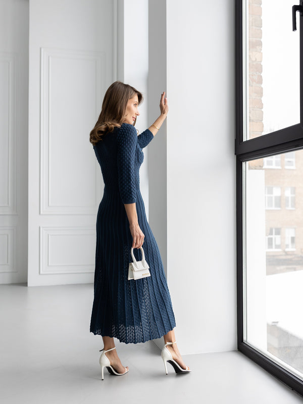 Aurelie Pointelle Knit Maxi Dress – Blue