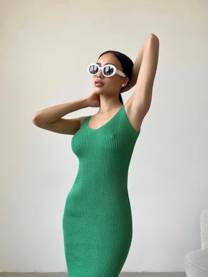 Isaure Ribbed Knit Midi Dress – Green
