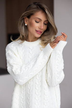 Mireille Cable Knit Sweater – Milk White