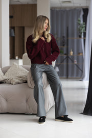 Romy Zip-Front Knit Jacket in Burgundy