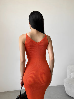 Isaure Ribbed Knit Midi Dress – Orange