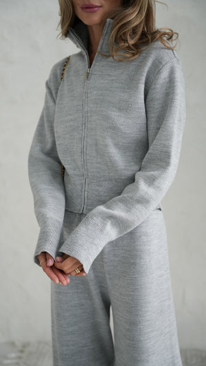 Charlotte Zip Bomber & Trouser Set – Light Grey