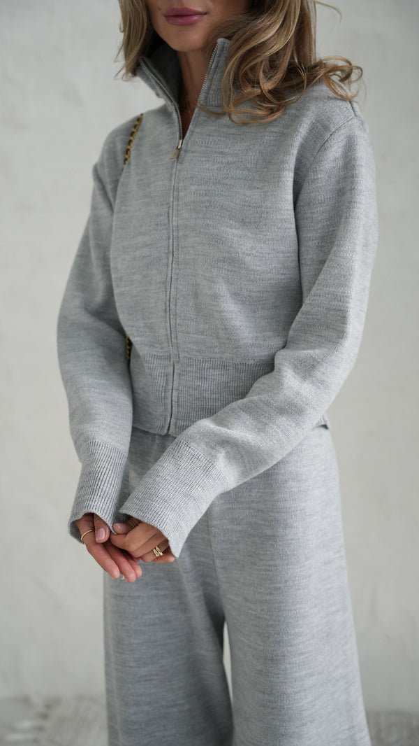 Charlotte Zip Bomber & Trouser Set – Light Grey