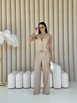 Blanche Waistcoat & Trouser Suit – Beige