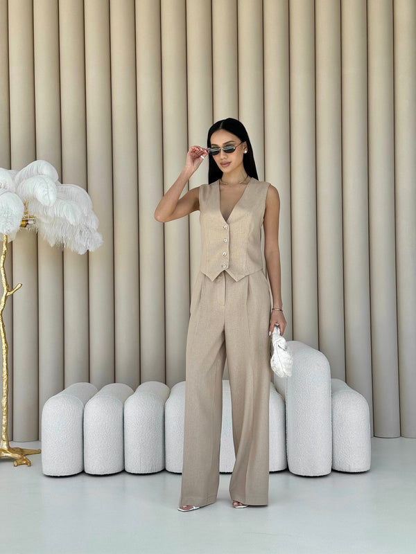 Blanche Waistcoat & Trouser Suit – Beige