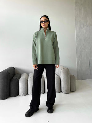 Maren Half-Zip Tunic Sweater – Olive