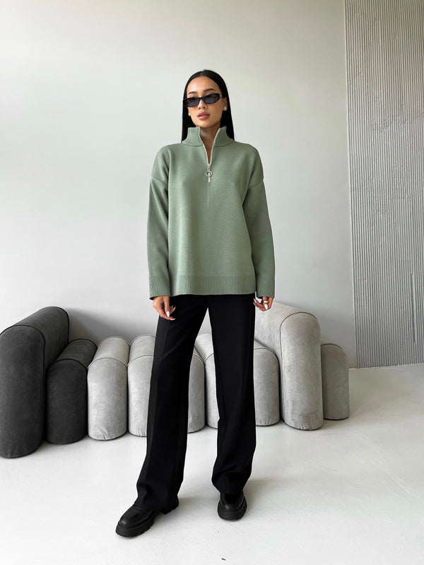 Maren Half-Zip Tunic Sweater – Olive