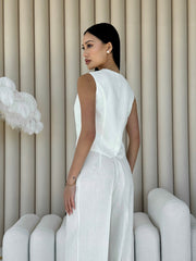 Blanche Waistcoat & Trouser Suit in Milk White