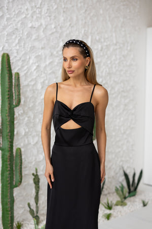 Clémentine Twist-Front Slip Dress – Black