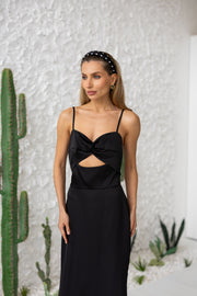 Clémentine Twist-Front Slip Dress in Black