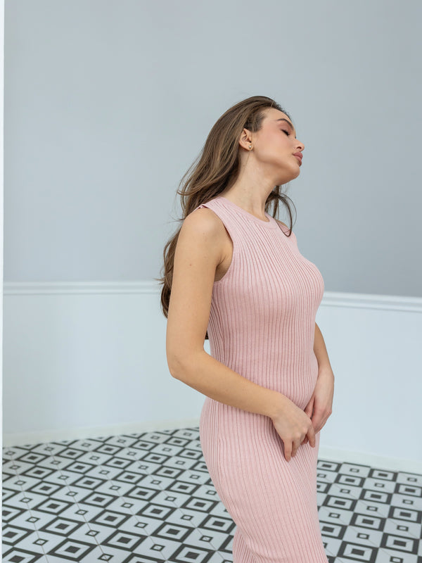 Anaëlle Ribbed Column Maxi Dress – Pink