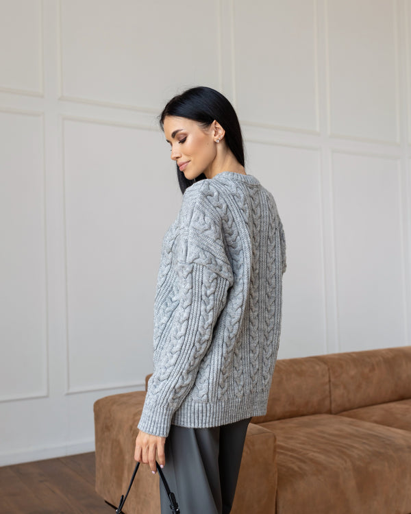 Mireille Cable Knit Sweater – Charcoal