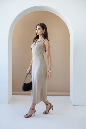 Roxane Sleeveless Polo Knit Dress – Camel